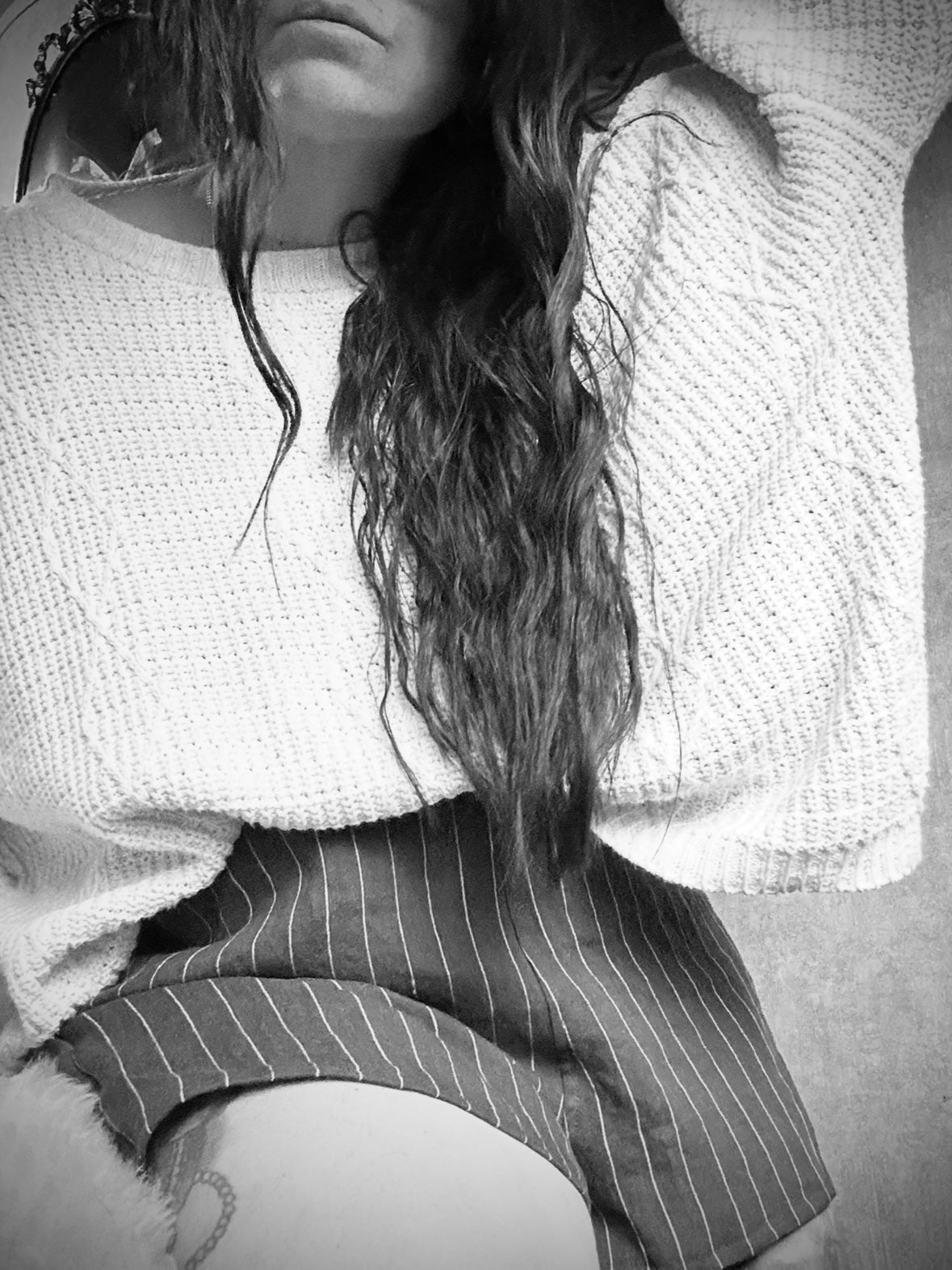 Linen Sleep Short- black pinstripe