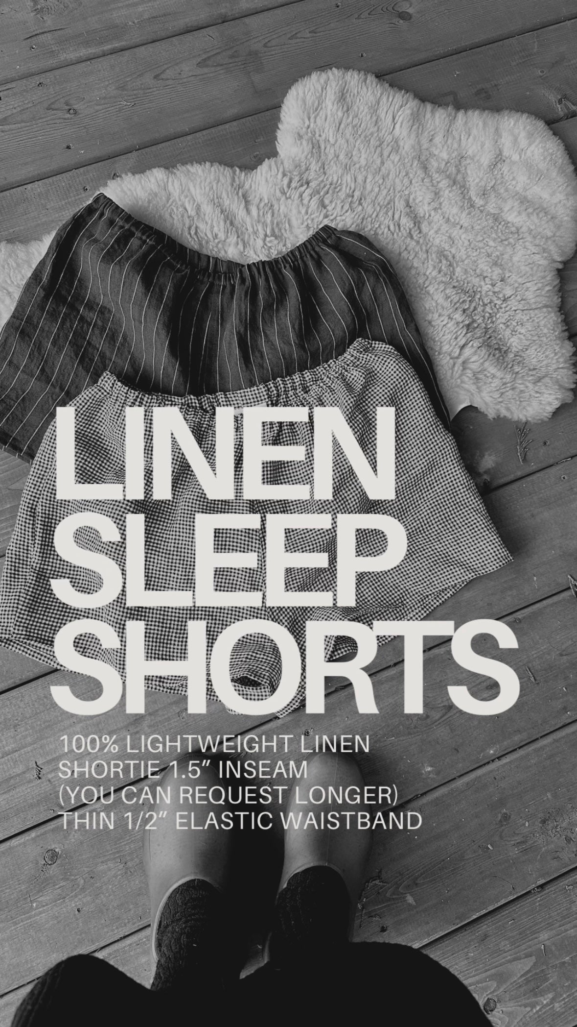 Linen Sleep Short- black pinstripe